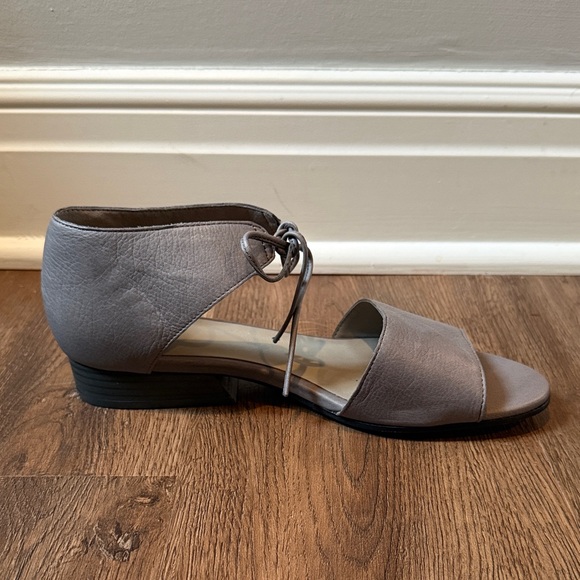 Eileen Fisher Graphite Leather Ankle-Tie Open-Toe Heels - Picture 4 of 14